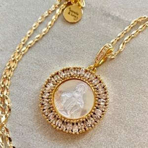 22k gold Mary necklace with crystals 20in chain